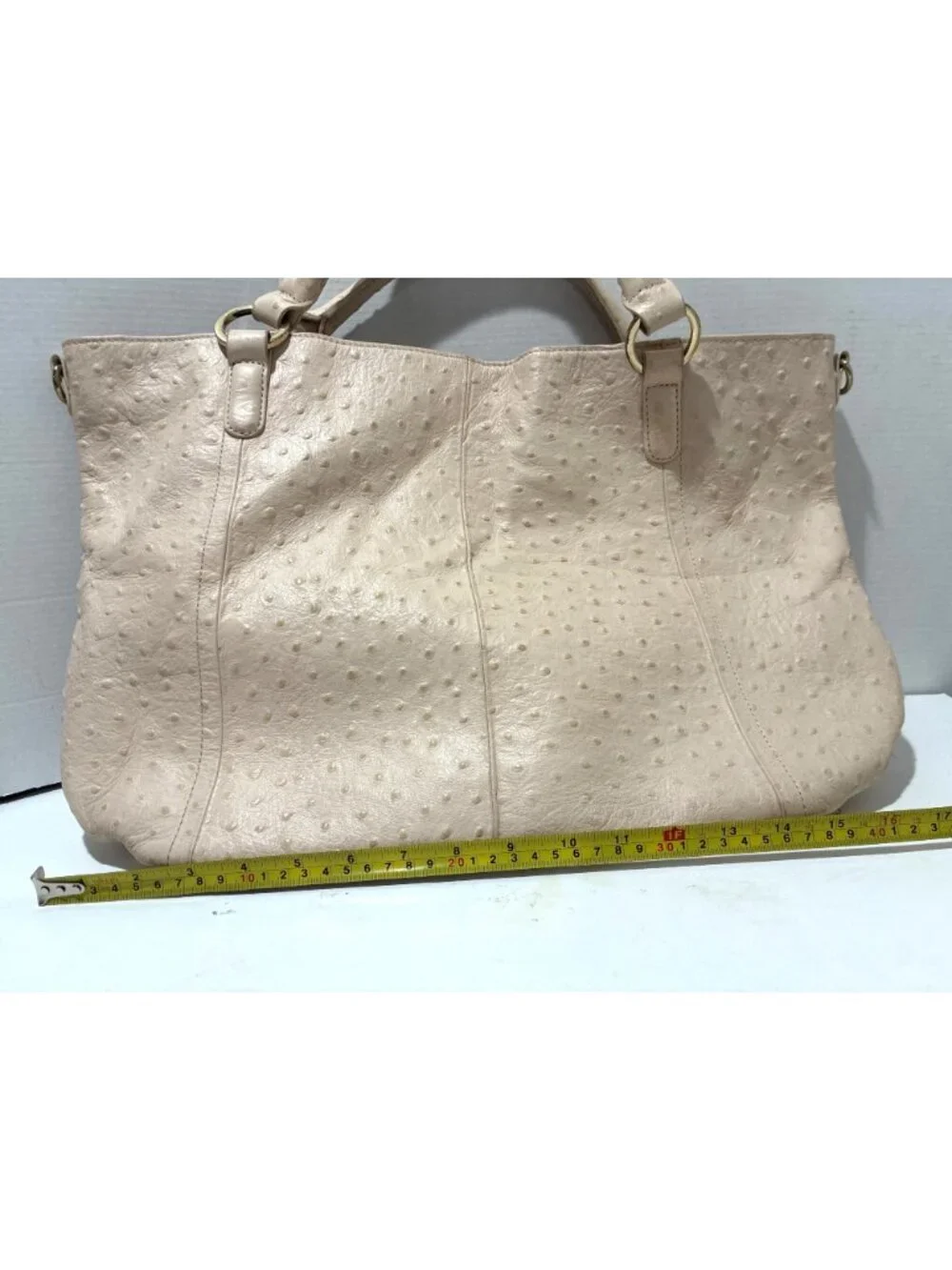 G.I.L.I. cream ostrich-embossed leather satchel gold-tone hardware dual handle
